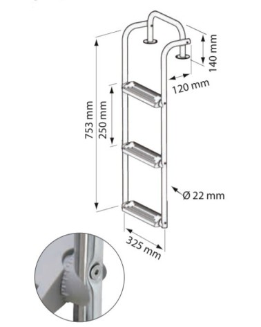 ESCALERA PLEGABLE AC. INOX. 3 PELDAÑOS 90º-180º